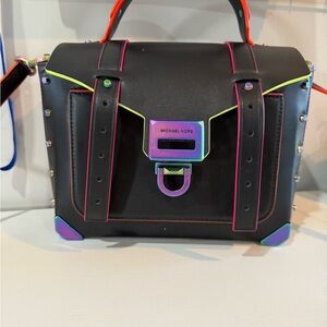 Michael Kors Black Satchel with Multicolor Trim